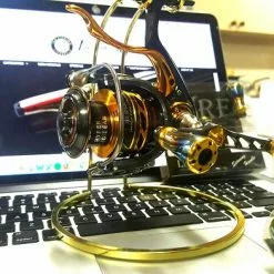 Livre Custom Titanium Double Handle (Gun Metal X Burnt Tip X Gold)- WING 98 (WD-98-FD1 Daiwa Compatible)) -Spinning Reels Sales livre custom handle2